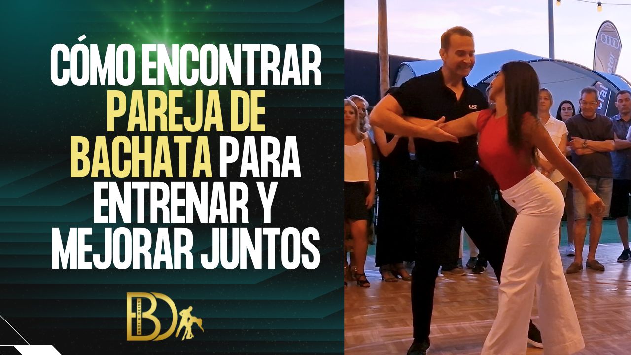 Pareja bailando bachata en un evento al aire libre mientras entrenan juntos. Imagen del artículo sobre cómo encontrar pareja de bachata para practicar.